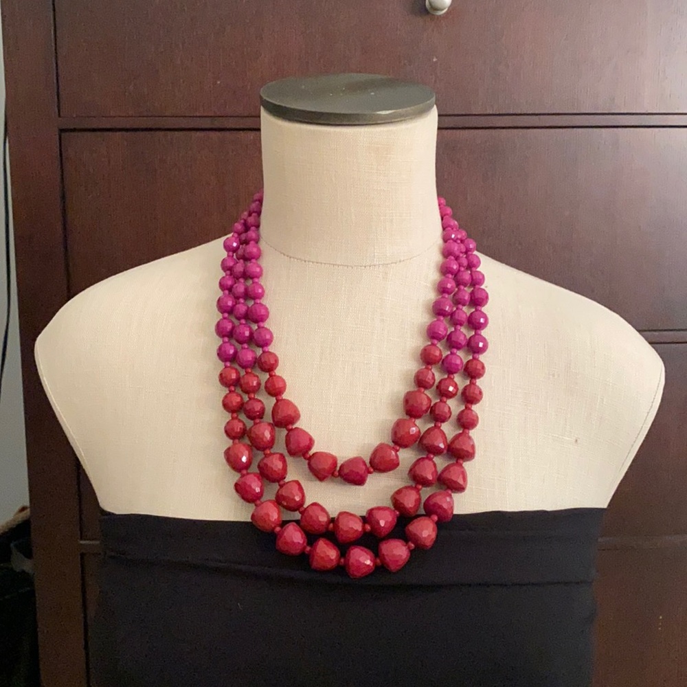Ombré bead 3-strand necklace, shades of pink